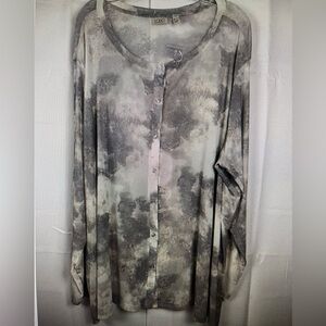 Logo Layers By Lori Goldstein Tie Dye Beige Womens Plus Sheer Slinky Cardigan 4X